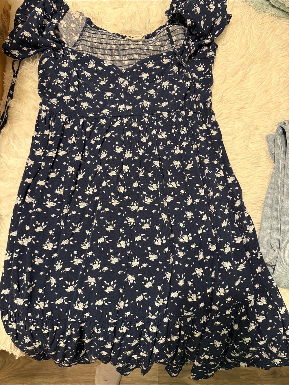 Aeropostale Navy and White Floral Puff-Sleeve Dress